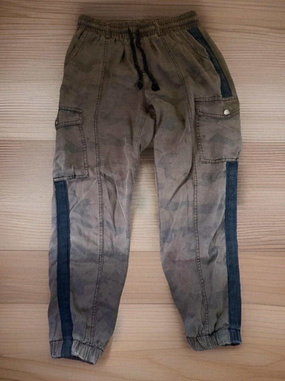 Vintage Havana Olive Camo Cargo Pants with Black Side Trim 0087
